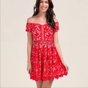 Francesca’s red lace dress